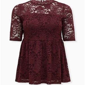 BURGUNDY PURPLE LACE BABYDOLL TOP